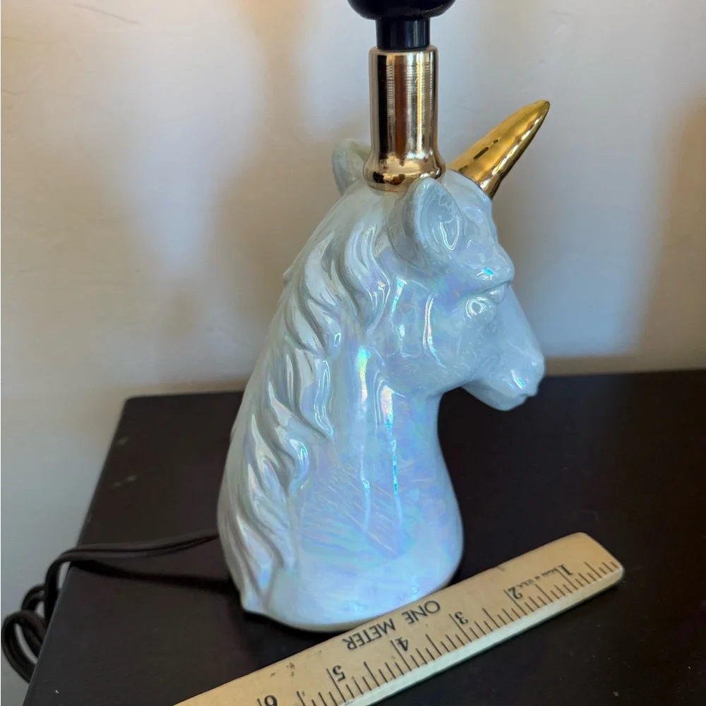 Gold White Unicorn‎ Table Lamp Estate Iridescent ~11” T